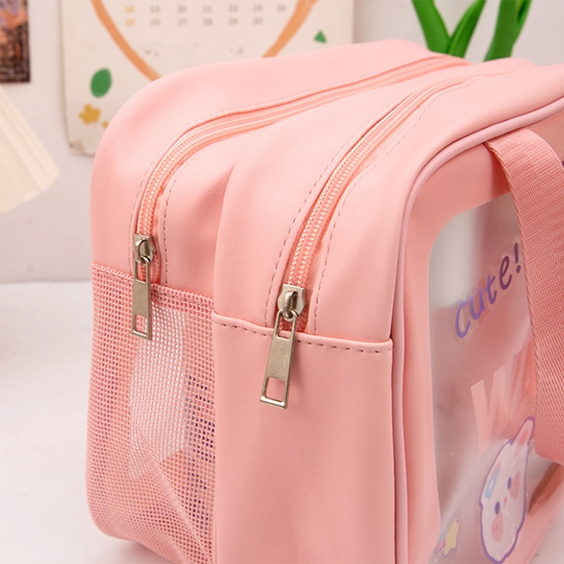 Túi Đựng Mỹ Phẩm Bằng Nhựa Hai Lớp Cỡ Lớn Họa Tiết Gấu Dễ Thương