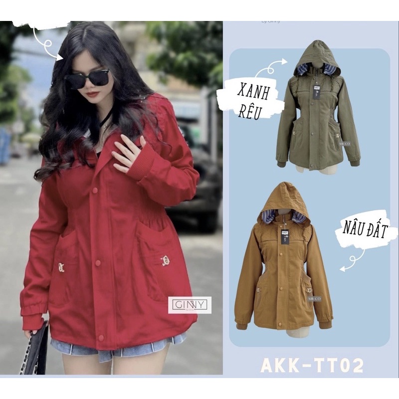 (MỚI) Áo khoác kaki cotton Gigi nón to có thể tháo rời, có túi trong có khoá kéo - sành điệu Hot Trend
