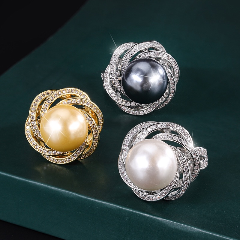 Nhẫn Mạ Vàng Đồng Đính Hạt Ngọc Trai Phong Cách Mới 14mm