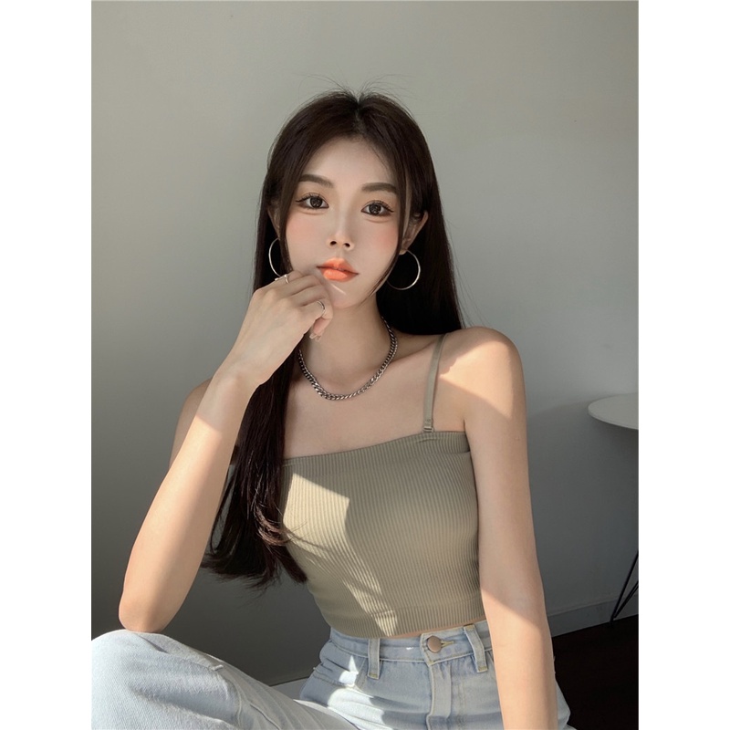 Áo croptop sát nách ZHELIHANGFEI trễ vai thiết kế ngọt ngào dễ phối đồ cho nữ