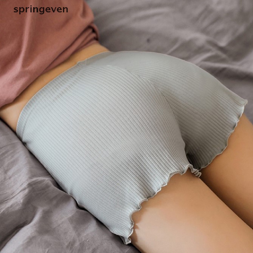 Quần Lót Boxer Co Giãn Không Đường May Màu Trơn Viền Bèo Nhún Thời Trang Xuân Hè Cho Nữ