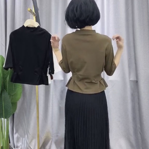 Áo Thun Cotton Nguyên Chất Tay Lửng Ôm Eo Phong Cách Mới Cho Nữ