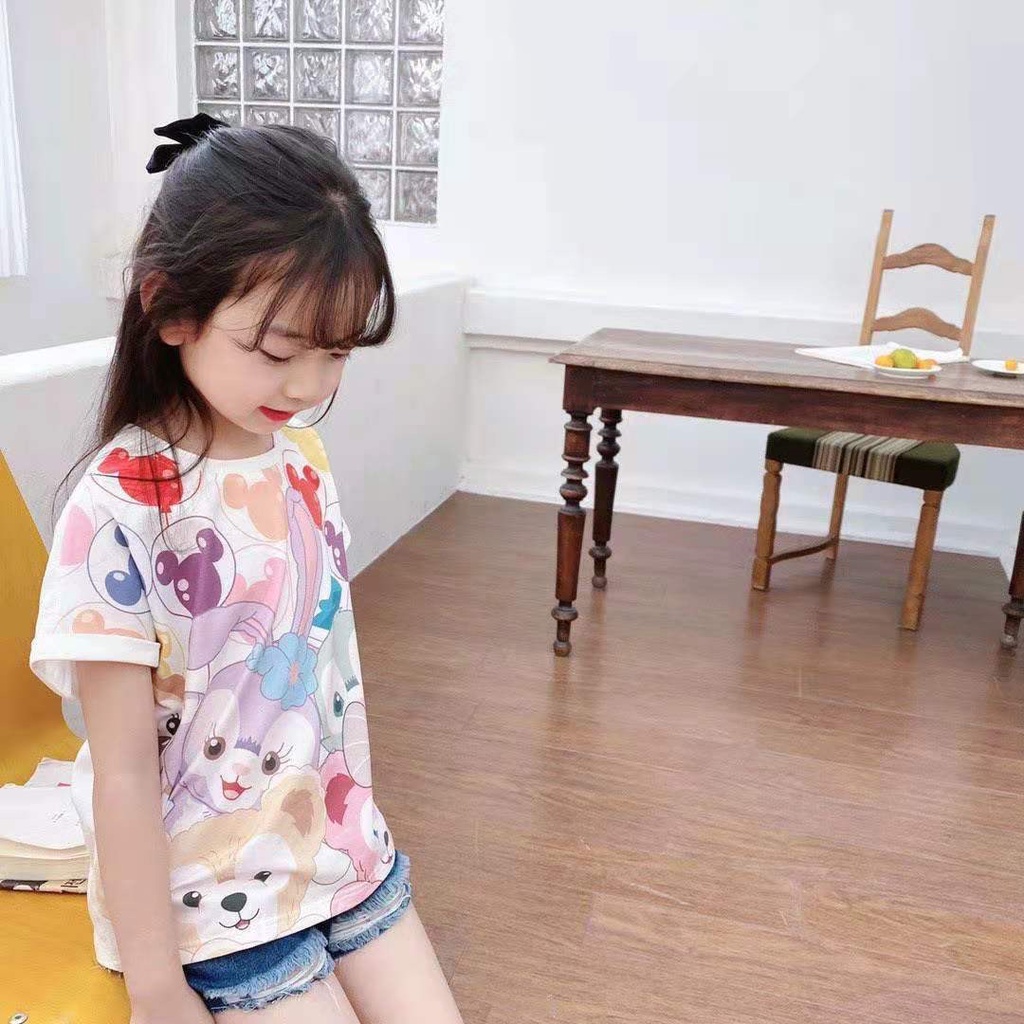 Babyfair Áo sơ mi bé gái vừa vặn giản dị Thời trang ngắn tay nhân vật hoạt hình dễ thương cho