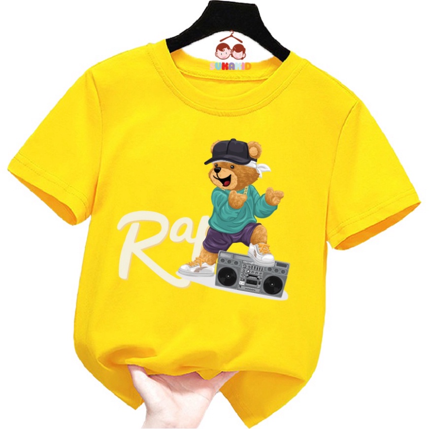 Áo thun trẻ em be trai bé gái hình gấu RADIO bé từ 6kg đen 30kg.G7.