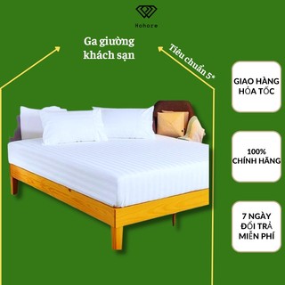 Bộ ga giường 2 vỏ gối trắng sọc Riotex cho khách sạn vải cotton CVC T300 cao cấp không xù, ít nhăn đủ kích thước