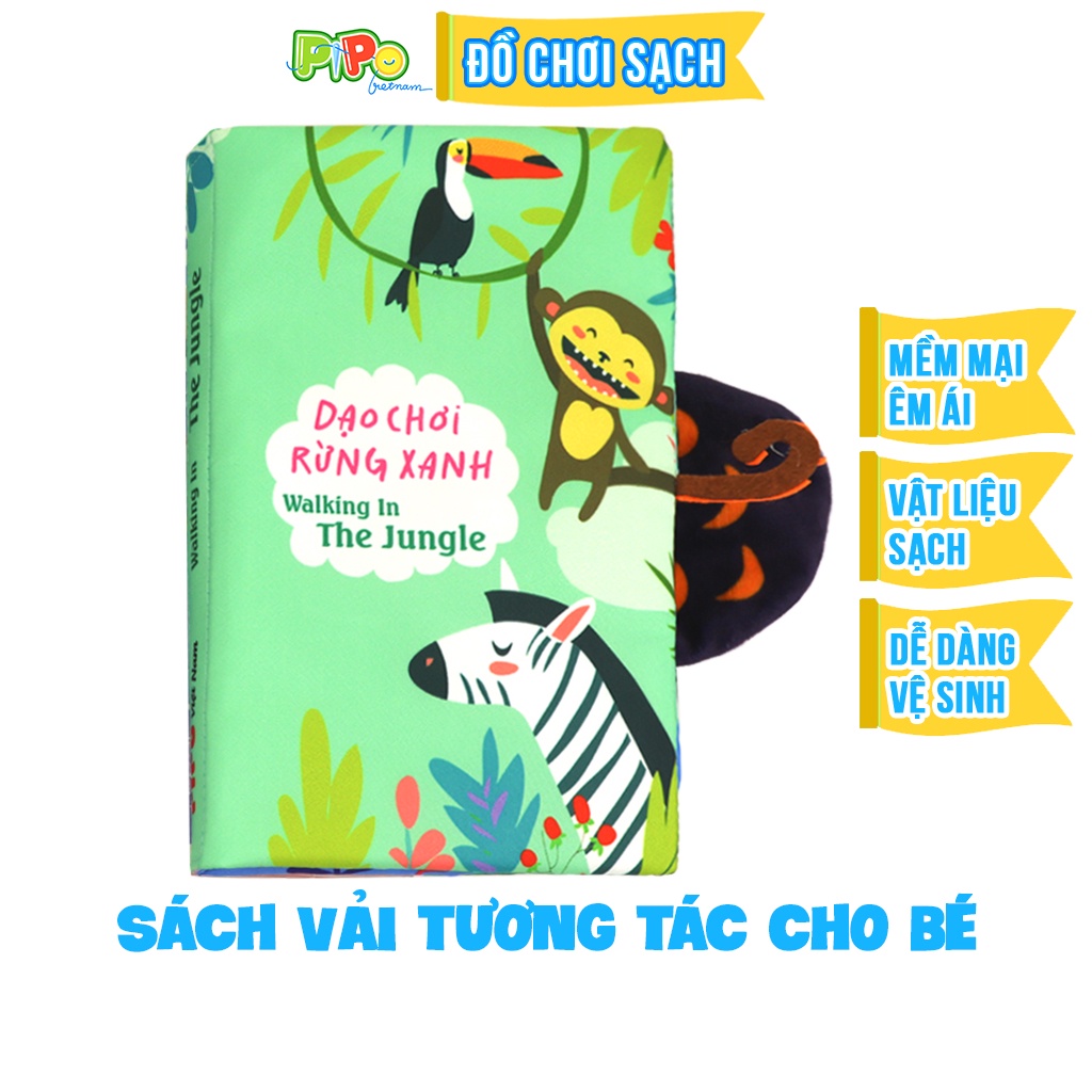 Sách vải đoán đuôi PiPoVietnam an toàn cho bé từ 6 tháng tuổi giúp nhận biết các loài động vật rừng xanh
