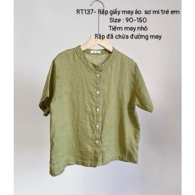 RT137_Rập giấy may áo sơ mi cổ tàu bé trai