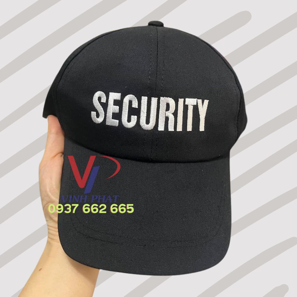 Nón kết bảo vệ thêu chữ security màu vàng, trắng vải kaki bền đẹp hàng sẵn giá rẻ