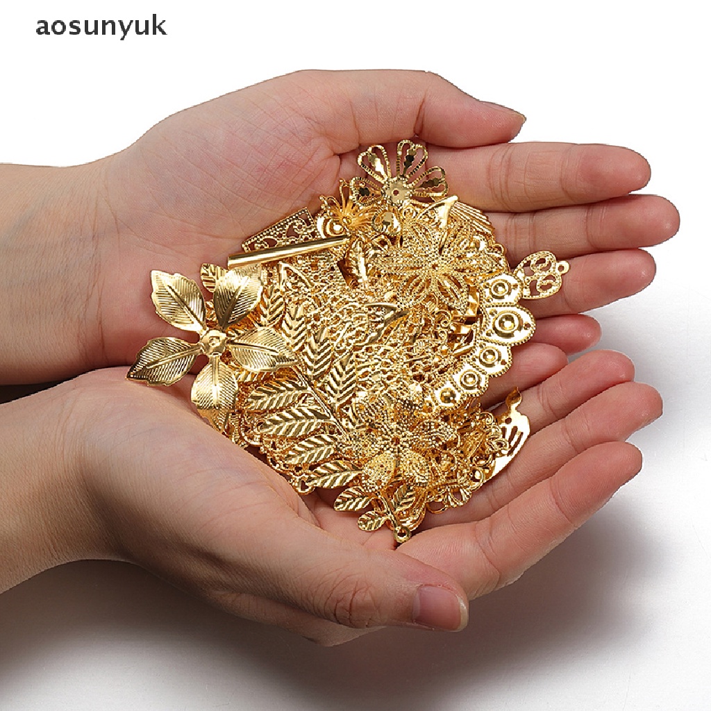 Aosunyuk 50g Hạt Kim Loại Hỗn Hợp Hình Hoa Lá Làm Trang Sức Thủ Công DIY EN