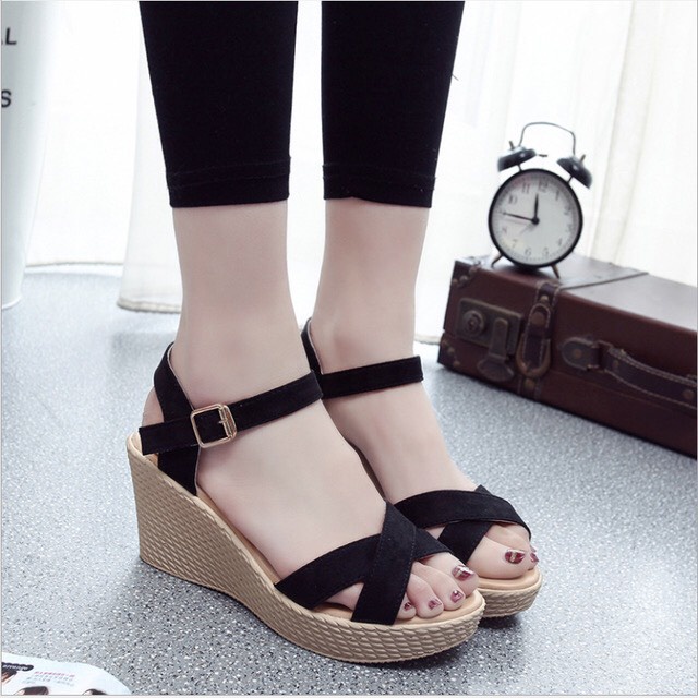 Giày sandal cao gót đế xuồng 9p 2 quai chéo kèm ảnh thật-X017