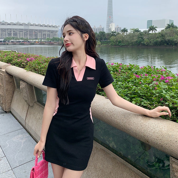 COZOK Đầm Ngắn Tay Cổ Bẻ Thời Trang Dành Cho Nữ