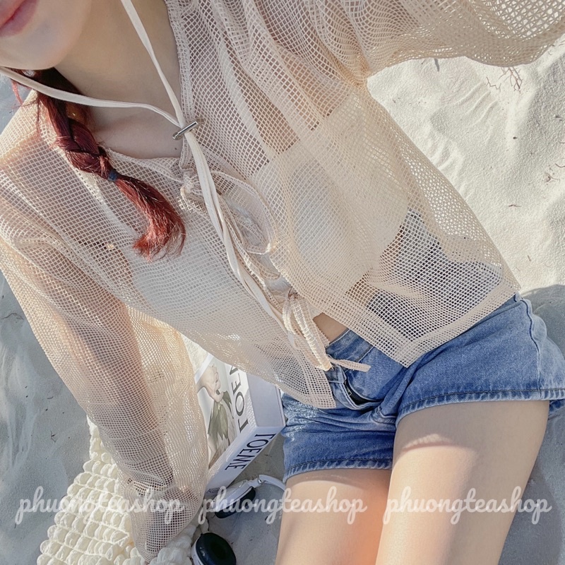 Áo croptop lưới dài tay thắc nơ mix áo 2s đồ đi biển hàng QC siêu xinh Thời Trang B.Y Tea Clothing