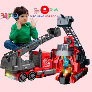 Đồ chơi xe cứu hỏa phun nước, ô tô, tàu điện siêu tốc biến hình Robot có đèn nhạc mới lạ cho bé đồ chơi bé trai