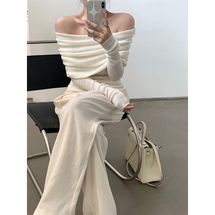 Áo Sweater Dệt Kim Tay Dài Màu Trơn Dáng Ôm Mềm Mại Phong Cách Pháp Thời Trang Cho Nữ