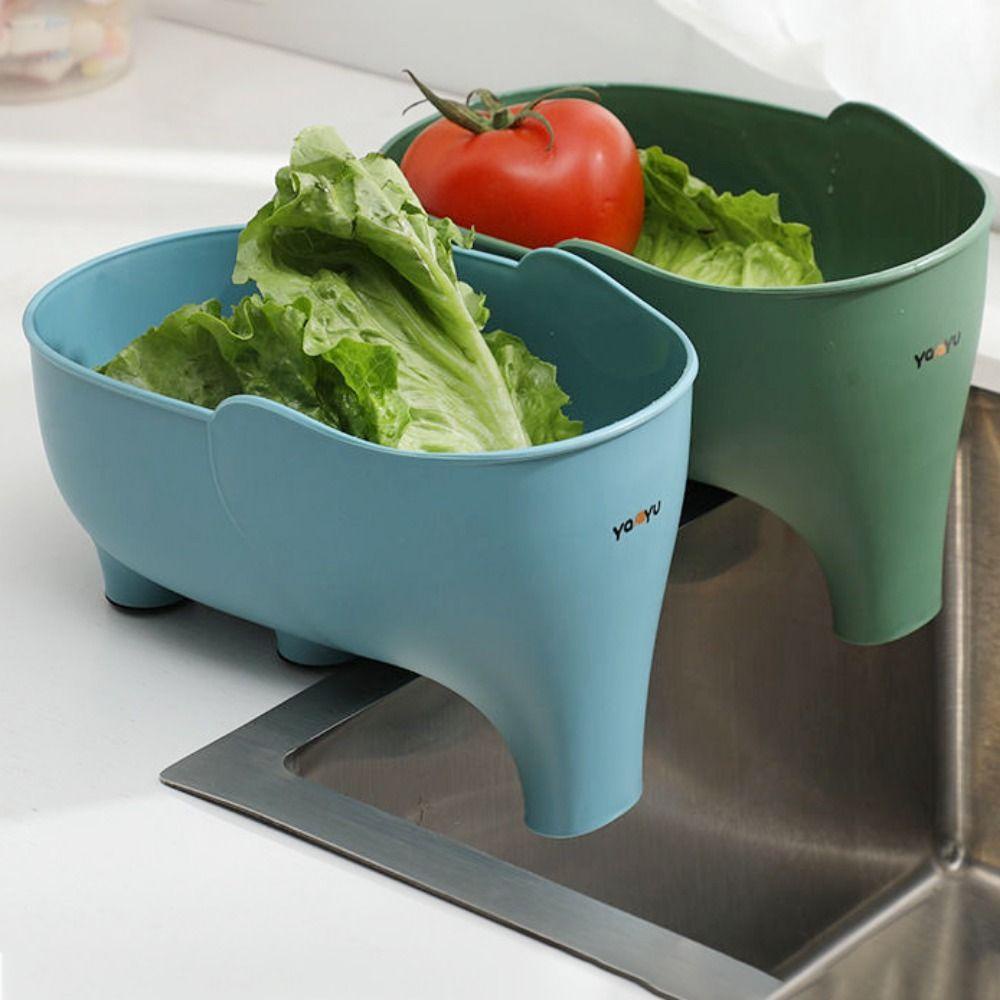 Rổ Nhựa Đựng Đồ Dùng Nhà Bếp Ráo Nước Chống Trượt Đa Năng Hình Chú Voi Dễ Thương