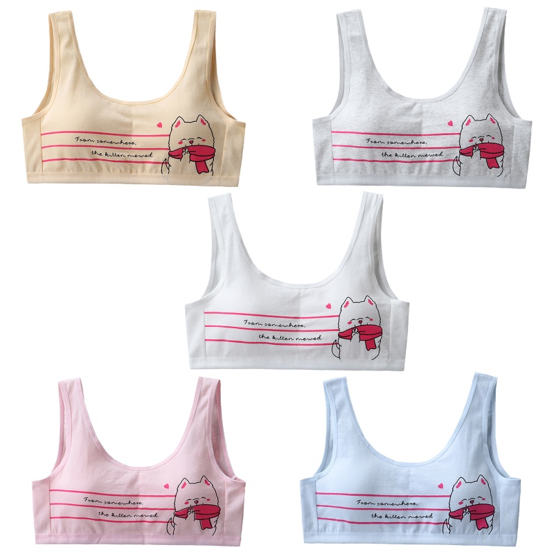 Brroa Áo Ngực Cotton Không Dây In Hình Cún Dễ Thương Có Đệm Tháo Rời Được Dành Cho Thanh Thiếu Niên / Bé Gái