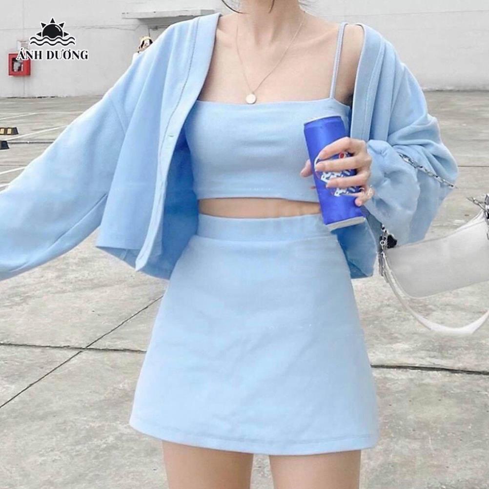 set 3 món váy xanh, set bộ nữ đẹp chân váy xinh