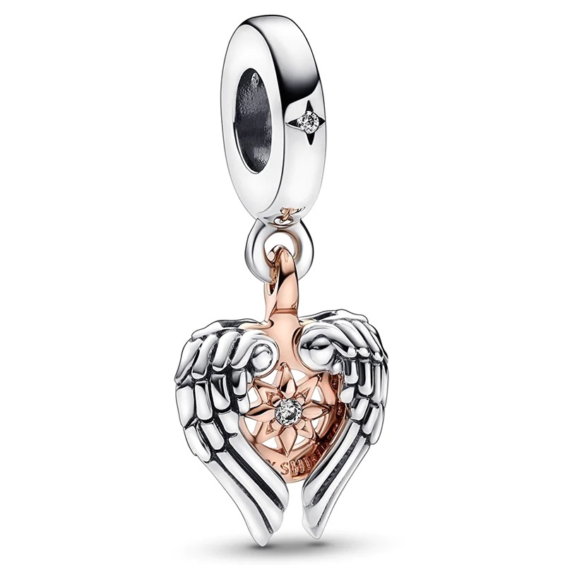 Hạt Charm Mạ Bạc 925 Hình Trái Tim Đôi Cánh Thiên Thần Tuyết Thời Trang