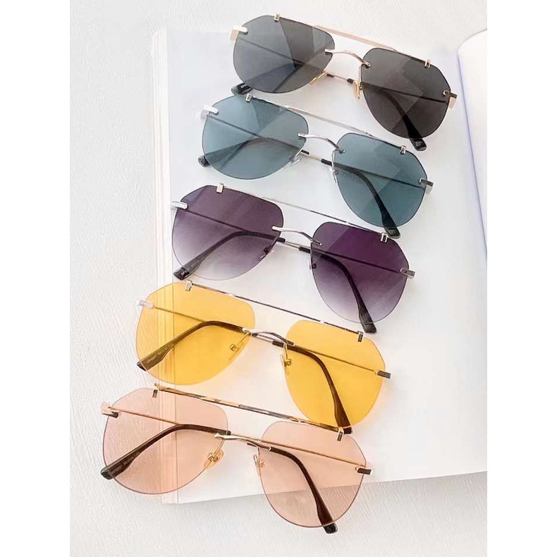Kính Mát Gọng Kim Loại Không Viền Màu Gradient Thời Trang Phương Tây Cho Nam Nữ