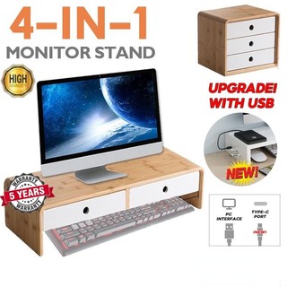 4-in-1 kệ để máy tính kệ máy tính 2 tầng để bàn bằng gỗ, tre cao cấp kệ để bàn decor bàn làm việc siêu chất