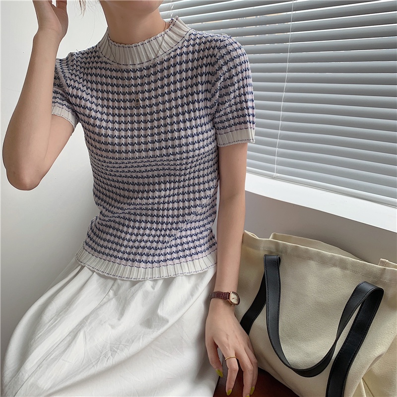 SUXI Áo Dệt Kim Mỏng Tay Ngắn Cổ Tròn Dáng Ôm Thời Trang Mùa Hè Cho Nữ