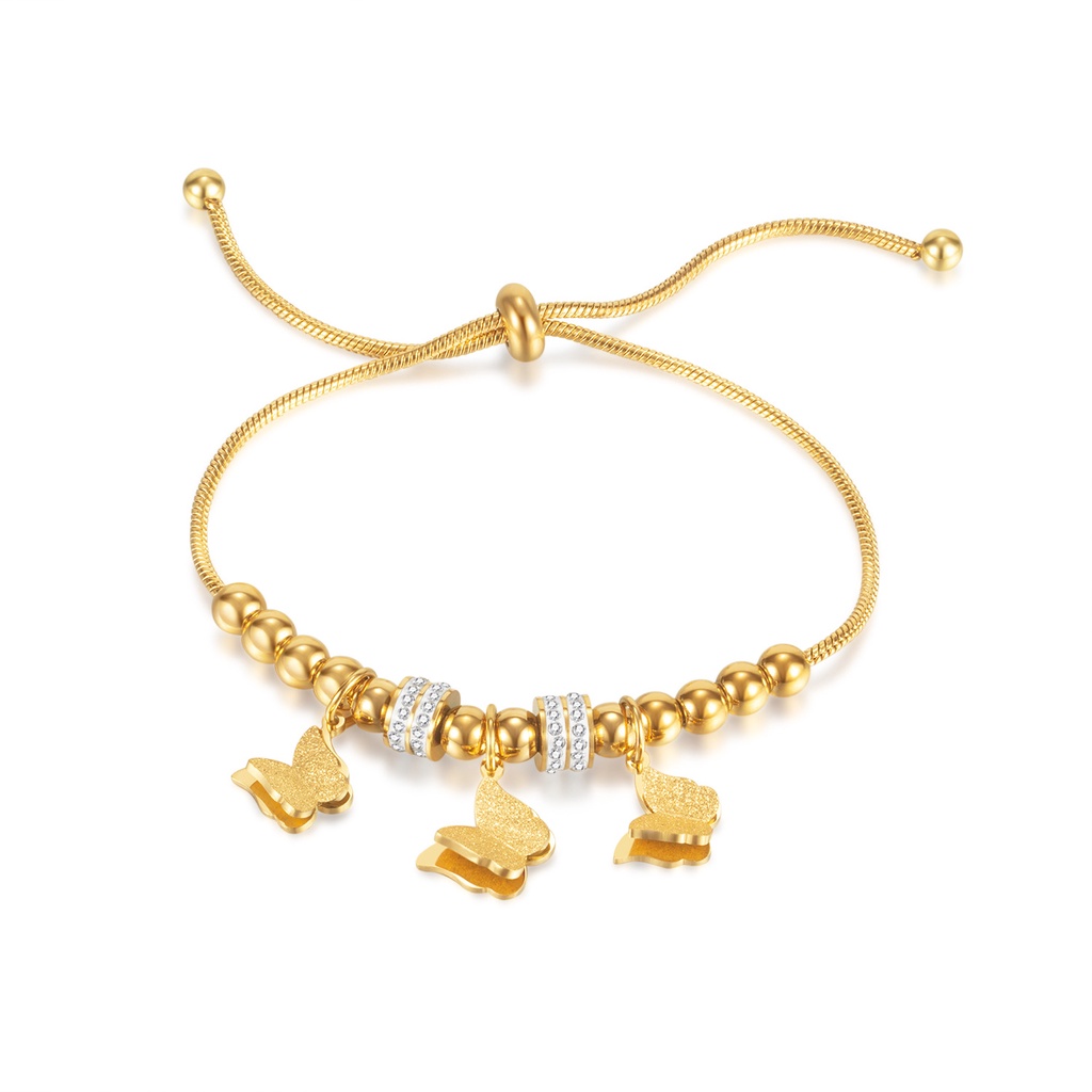 Vòng Tay Dây Rút Ba Chiều Hình Bướm Bằng Thép Không Gỉ Ánh Sáng Cao Thời Trang Sang Trọng