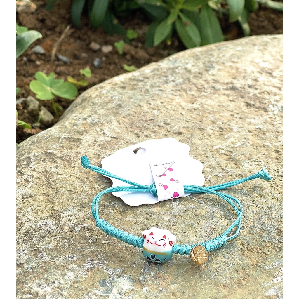 Vòng đeo tay Dây Rút Charm Mèo May Mắn cho nam nữ, đẹp, độc lạ của HanSen Accessory