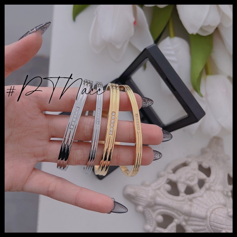 Vòng tay titan đính đá đơn giản bản dày, mỏng dành cho nam nữ .PTNACC.