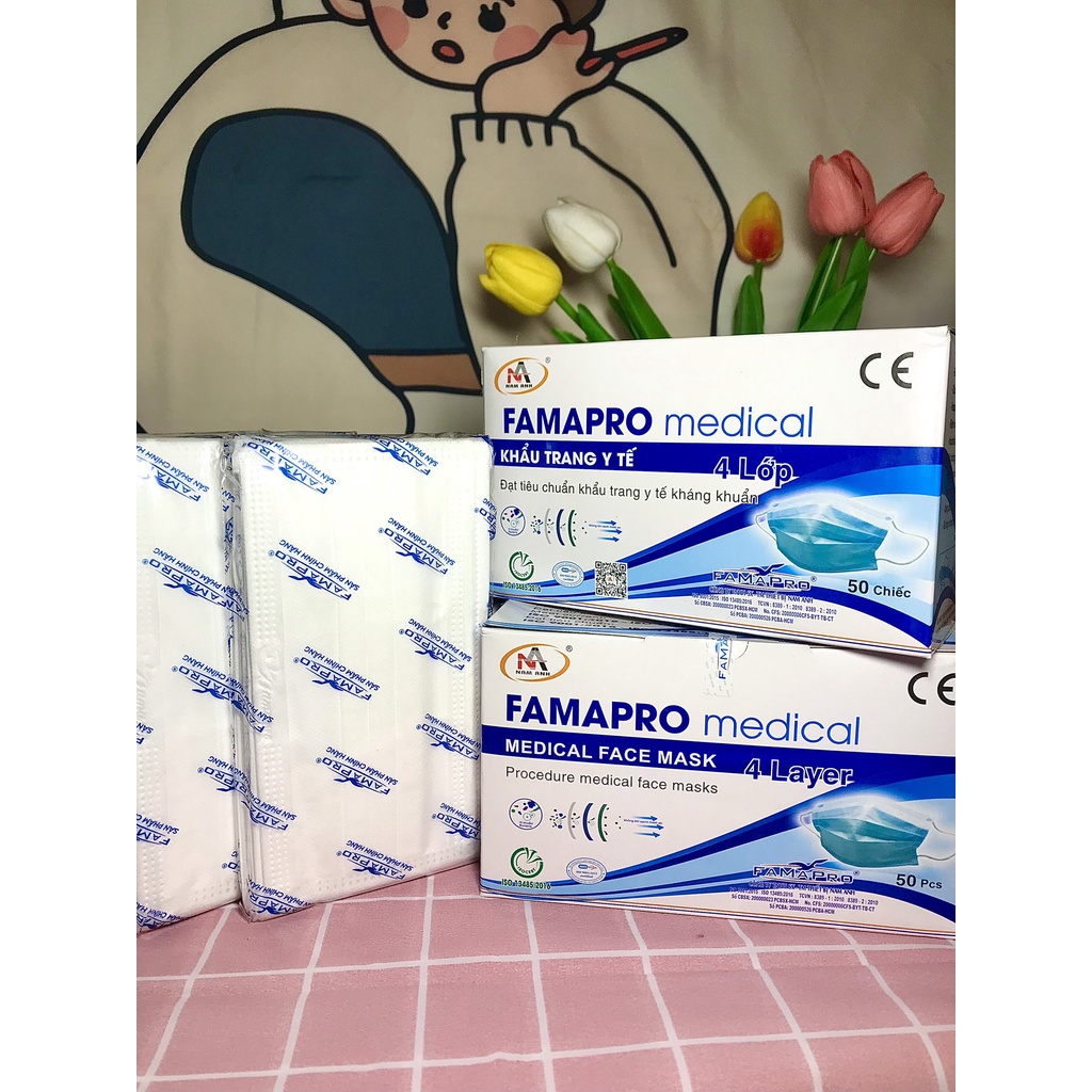 Khẩu Trang Y Tế Cô Gái Nam Anh Màu Trắng Hộp 50 Cái