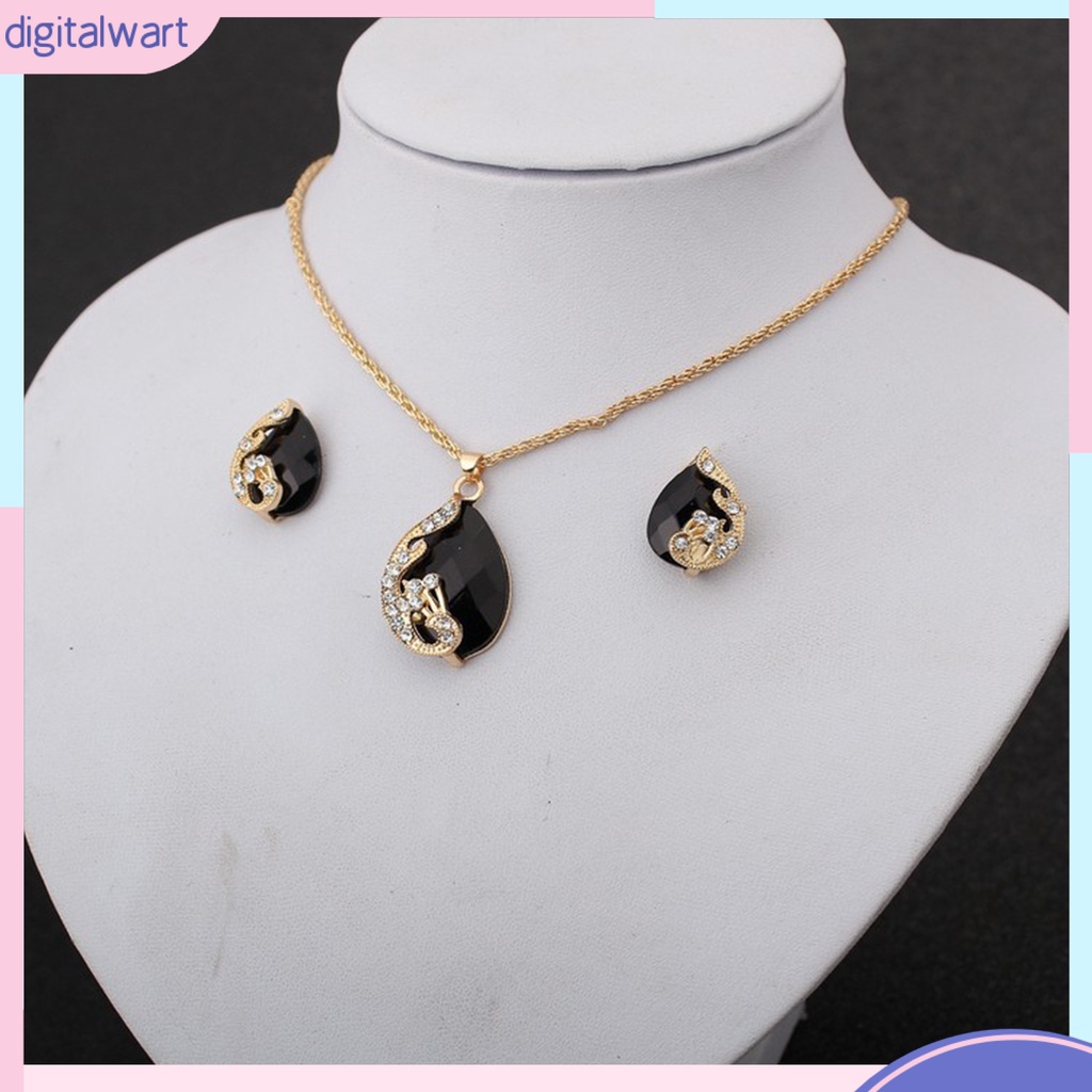 1 Set Vòng cổ Nhẫn Bông Tai Nhẫn Và Bông Tai Hình Chim Công Đính Đá Pha Lê Lấp Lánh Dễ Phối Đồ Cho Nữ