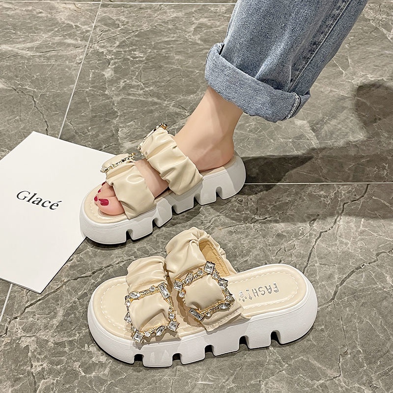 Dép Sandal Muffin Đế Dày Quai Đính Kim Sa Lấp Lánh Thời Trang Xuân Hè 2023 Mới
