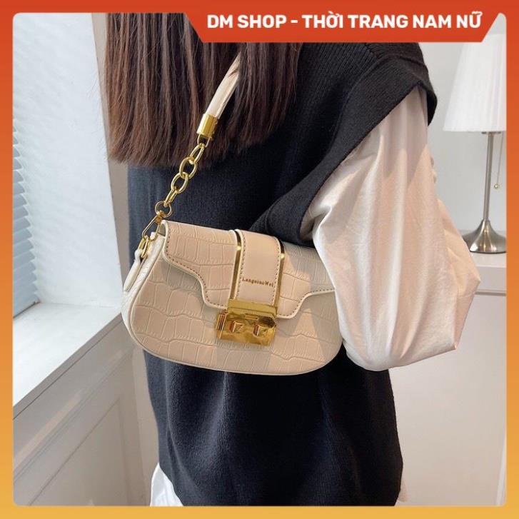 Túi xách nữ kẹp nách đeo chéo , Túi sách đeo vai da pu cao cấp vân đá trơn phong cách thời trang Hàn Quốc Dm shop