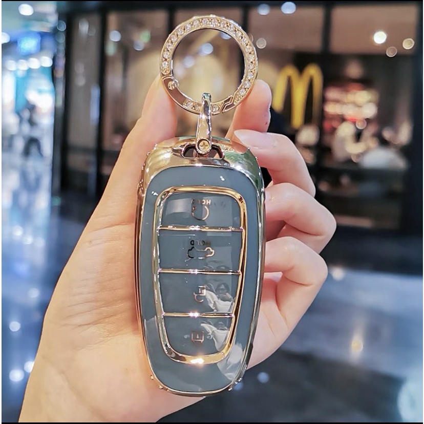 Ốp Khóa Xe Hyundai Santafe , Tucson 4 Nút Bấm 2022 New Mạ Vàng Cao Cấp Thế Hệ Mới - Ốp Khóa Ô Tô Hyundai