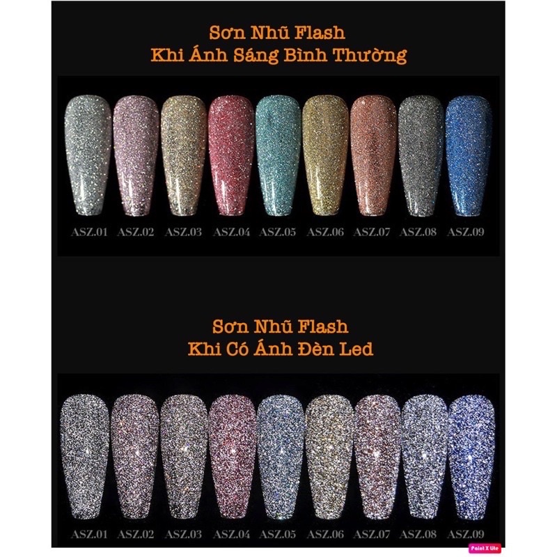 Sét Sơn Gel Nhũ Flash,gel Nhũ Veedeni 9 Màu Siêu Sáng, Tặng Bảng Màu Không Sơn Sẵn