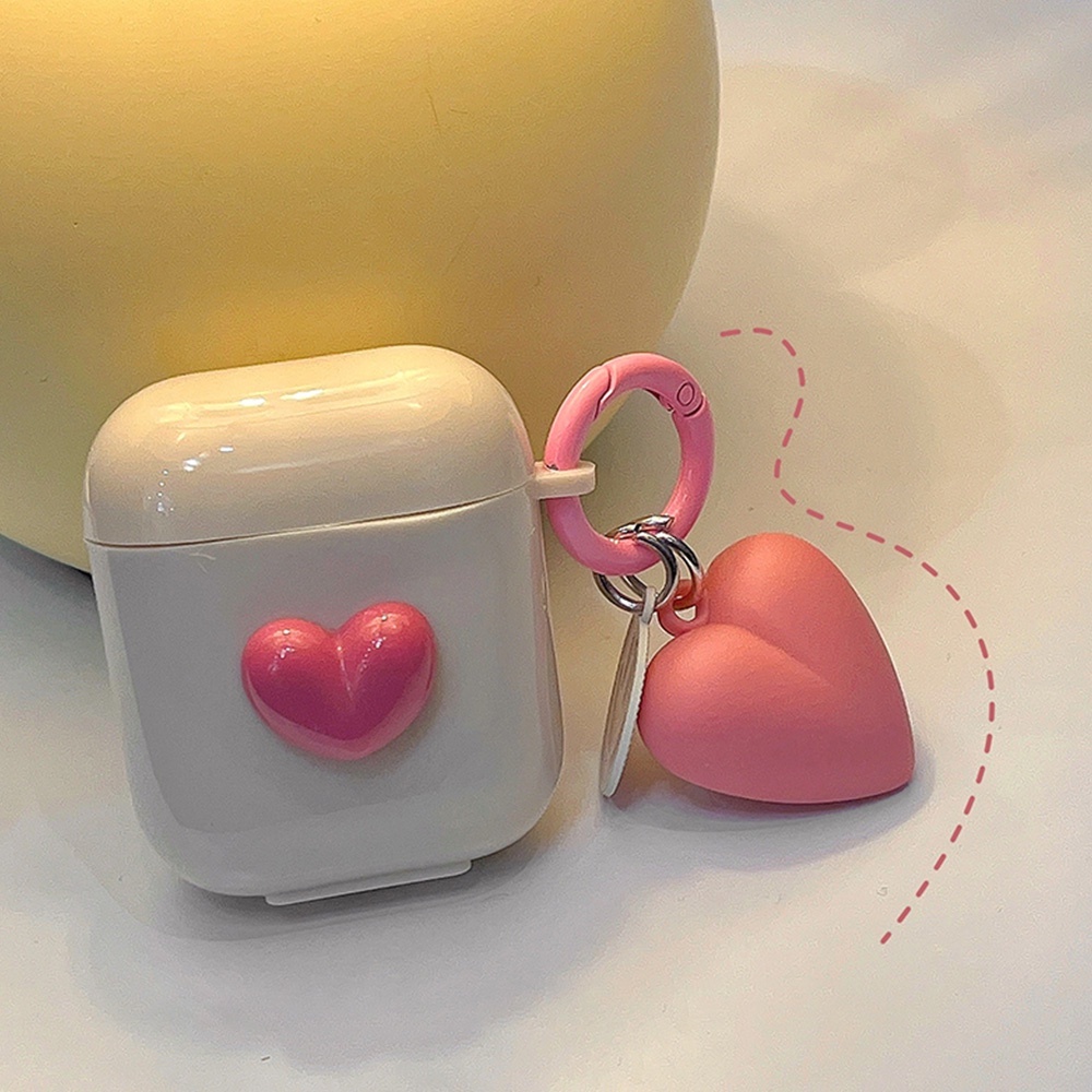 Vỏ Bảo Vệ Hộp Sạc Tai nghe không dây Airpods 1 / 2 / 3 / pro Hình Trái Tim Màu Hồng 3D Có Dây Đeo Tay Mềm Mạ