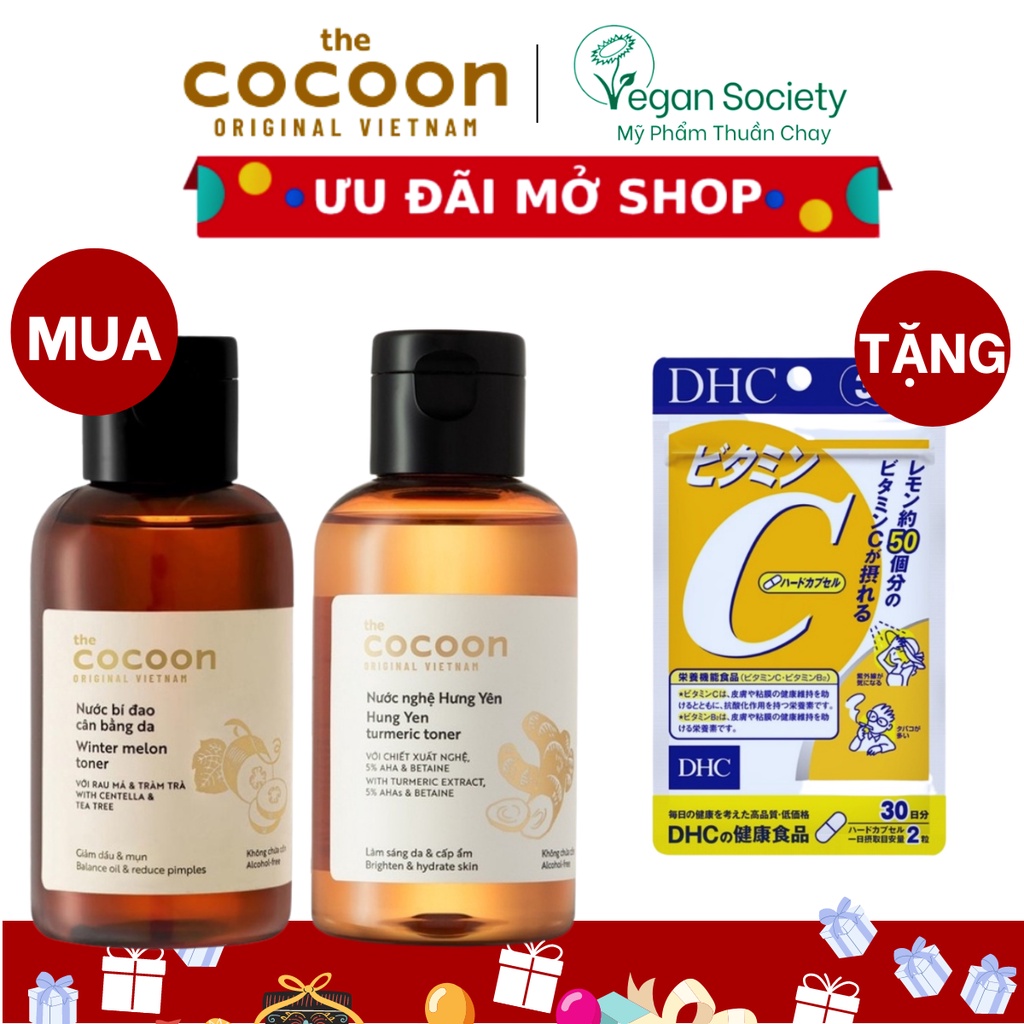 [MUA 1 TẶNG 1] Nước cân bằng Cocoon ( bí đao / nghệ / hoa hồng ) 140ml Tặng 1 túi vitamin c DHC