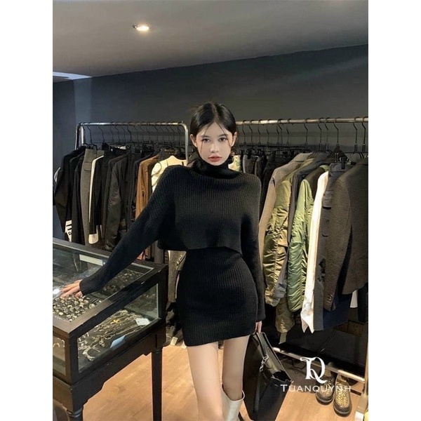 Set đầm ba lỗ kèm áo cánh dơi ( thun gân)