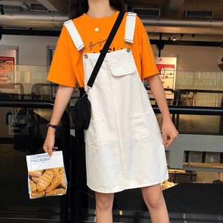 Váy yếm kaki kèm túi ngực basic, Quần yếm nữ hàn quốc 2 dây tiểu thư màu đen, trắng basic dễ thương