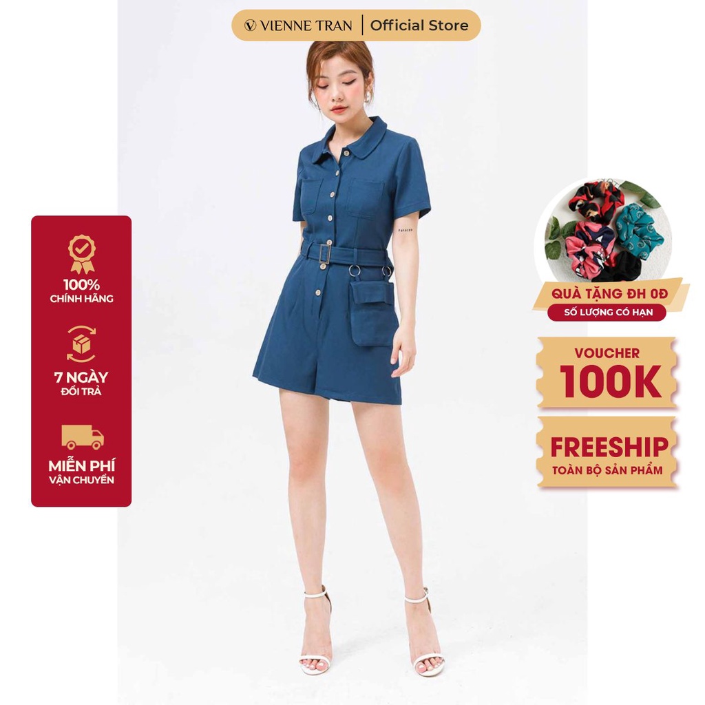 Jumpsuit nữ cổ đức đai eo - Set áo sơ mi liền quần VIENNE TRAN V66C21H002