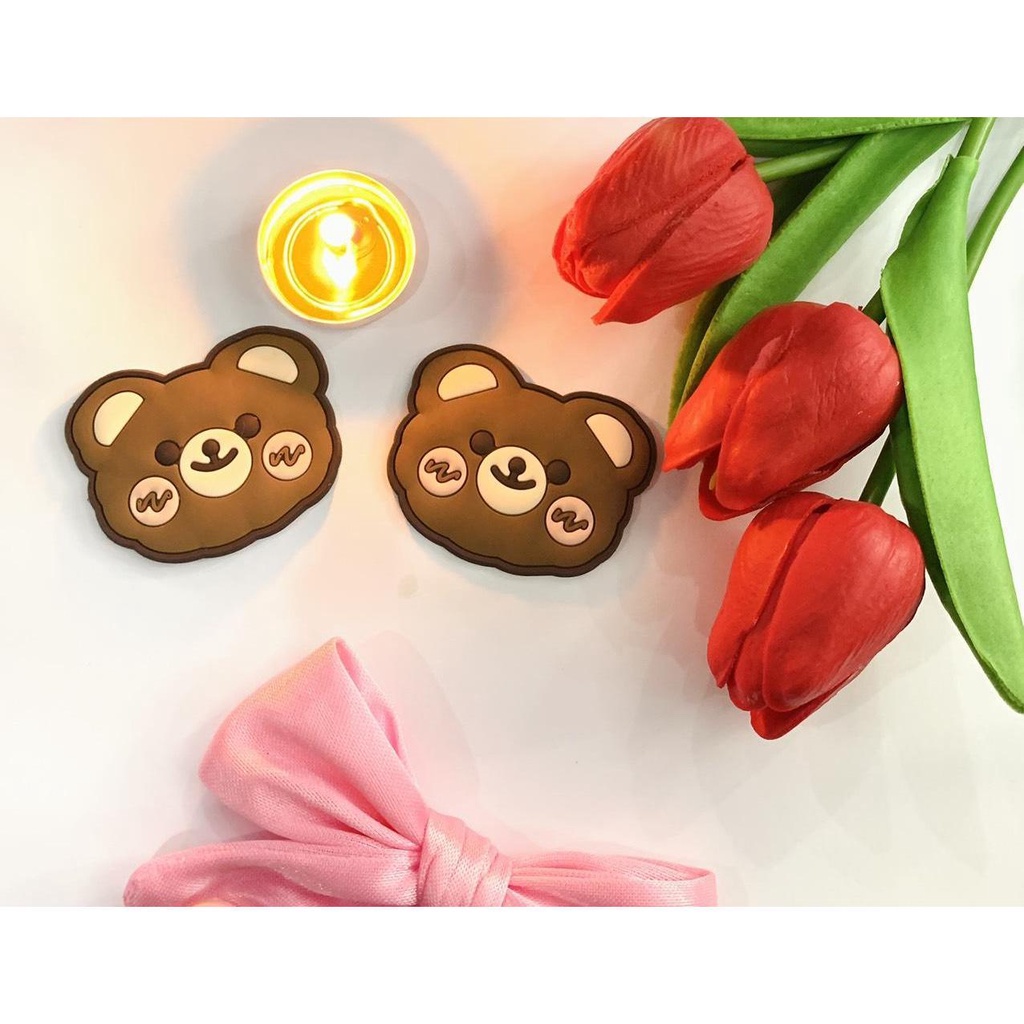SKC3 GẤU MÁ HỒNG Sticker đính dán dép mẫu mới  dễ thương cho nam nữ phù hợp mọi loại dép