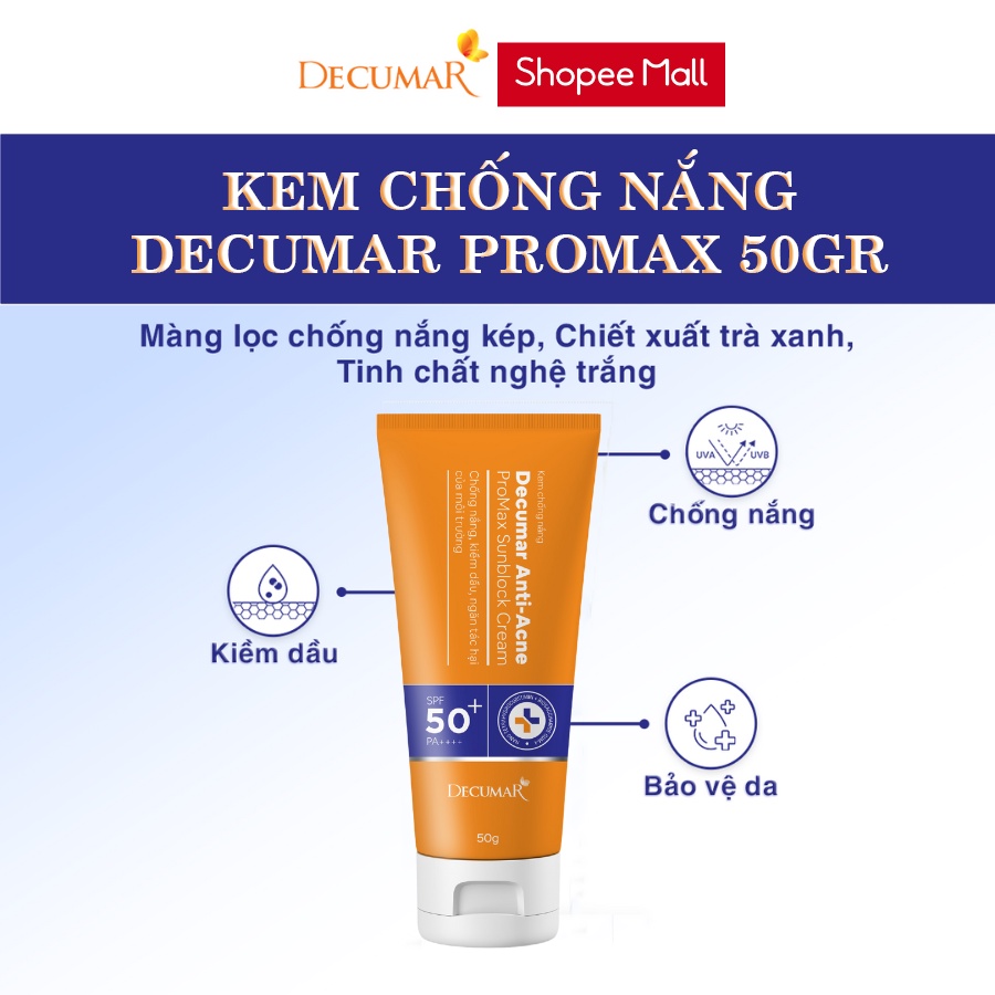 Kem Chống Nắng Dưỡng Ẩm Ngừa Nám Decumar Anti-Acne ProMax Sunblock Cream 5g + 50g