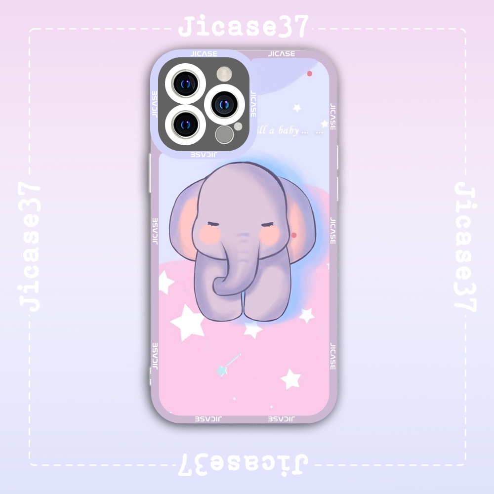Ốp lưng iphone cạnh vuông Jicase JMcase Voi Con Little Elephant Art Động Vật Hoang Dã x/xs/11/12/pro/max/plus/promax