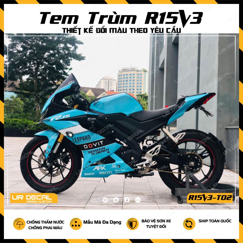 Tem Trùm Dán Xe R15 V3 Dovit Xanh Ngọc Siêu Chất | R15 T02 | UR Decal
