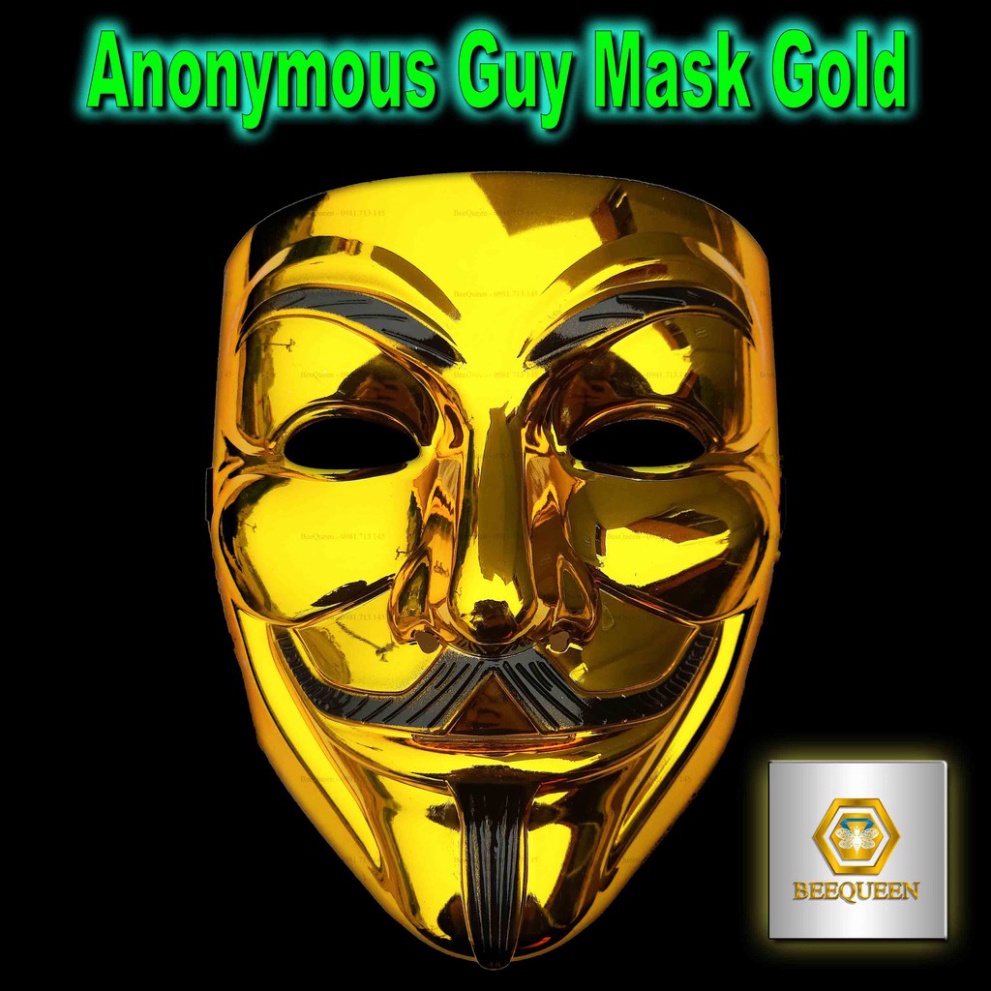 Anonymous Guy Mask Gold - Mặt Nạ Hacker Có Dây Đeo Màu Vàng - Hàng mới về