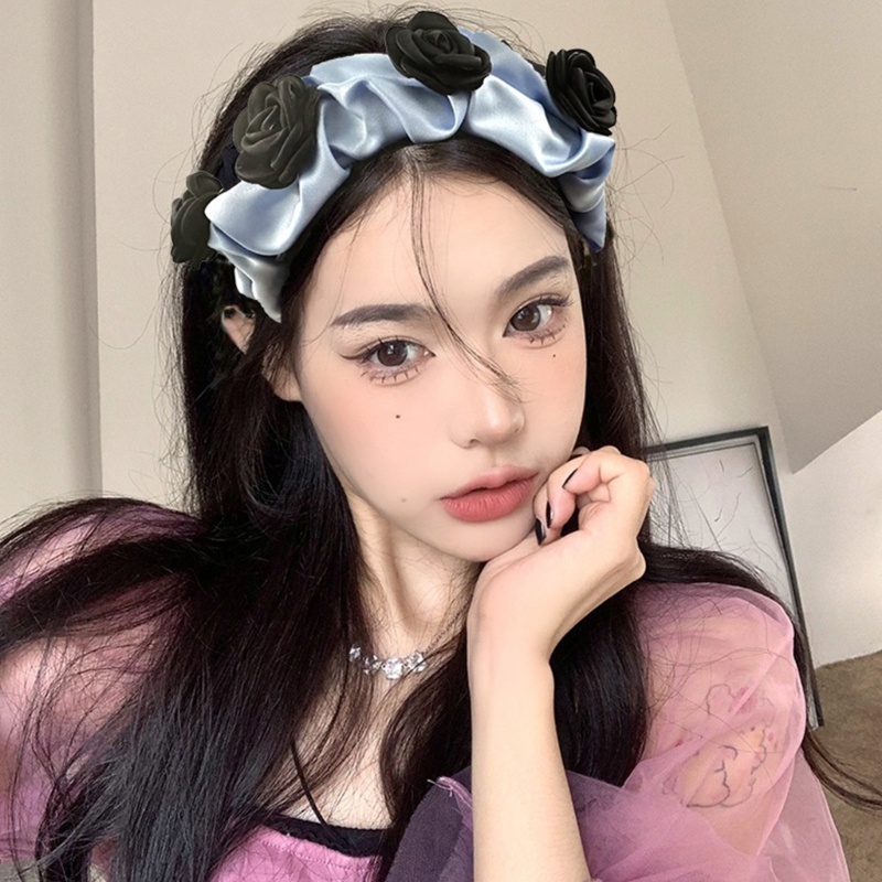 Băng Đô Cài Tóc Bằng Vải Satin Không Kẹp Họa Tiết Hoa Hồng Ngọt Ngào Thời Trang Cho Nữ