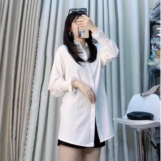 Áo sơ mi nữ trắng đi học, đi làm, đi chơi, tay dài bo nhúm cổ bẻ basic form rộng vừa. Chất liệu mềm, mát mịn.VL01