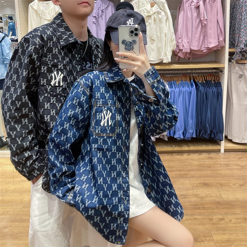Áo Khoác Denim Thêu Logo MLB NY Cá Tính Cho Cặp Đôi