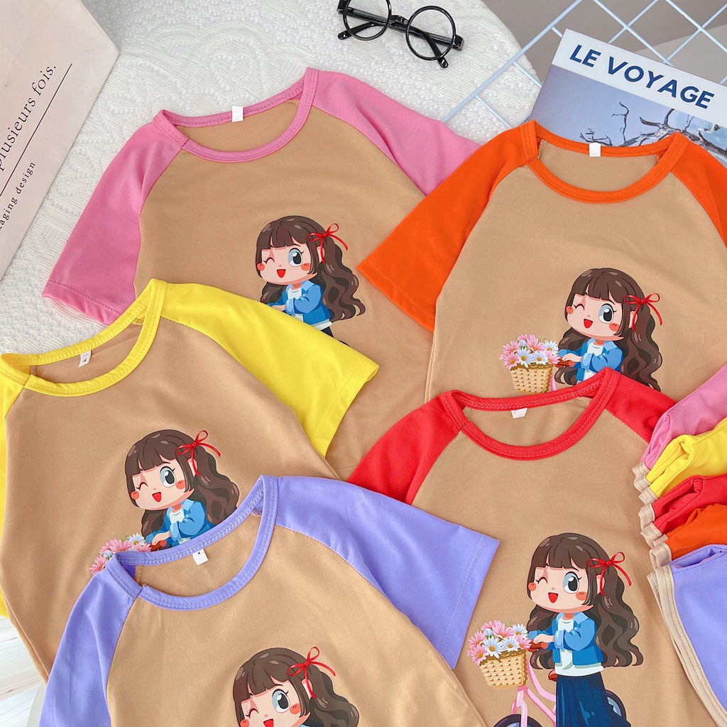 Bộ đồ bé gái-in BÉ GÁI XE ĐẠP-,chất vải thun co giãn 4 chiều từ 10kg đến 25kg-4BAO