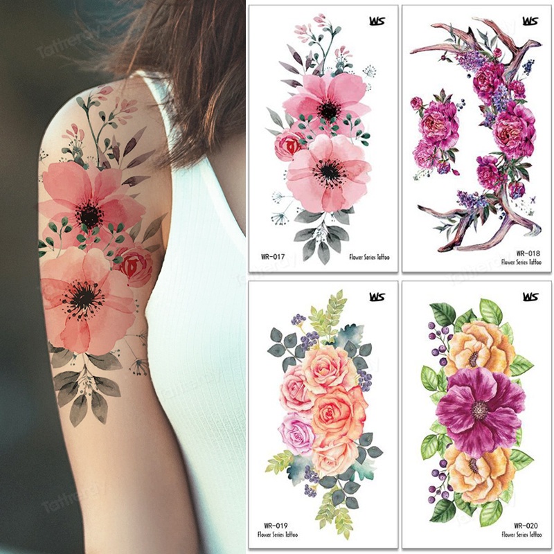 Hình Xăm Dán Tạm Thời Chống Nước Hình Hoa Hồng Và Mẫu Đơn Quyến Rũ Cho Nữ