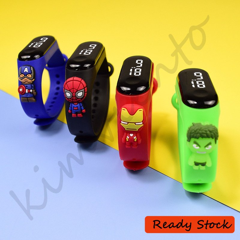 Đồng Hồ Thể Thao Màn Hình led Cảm Ứng Chống Thấm Nước Hình Người Nhện iron man superhero Hoạt Hình Cho Bé Trai